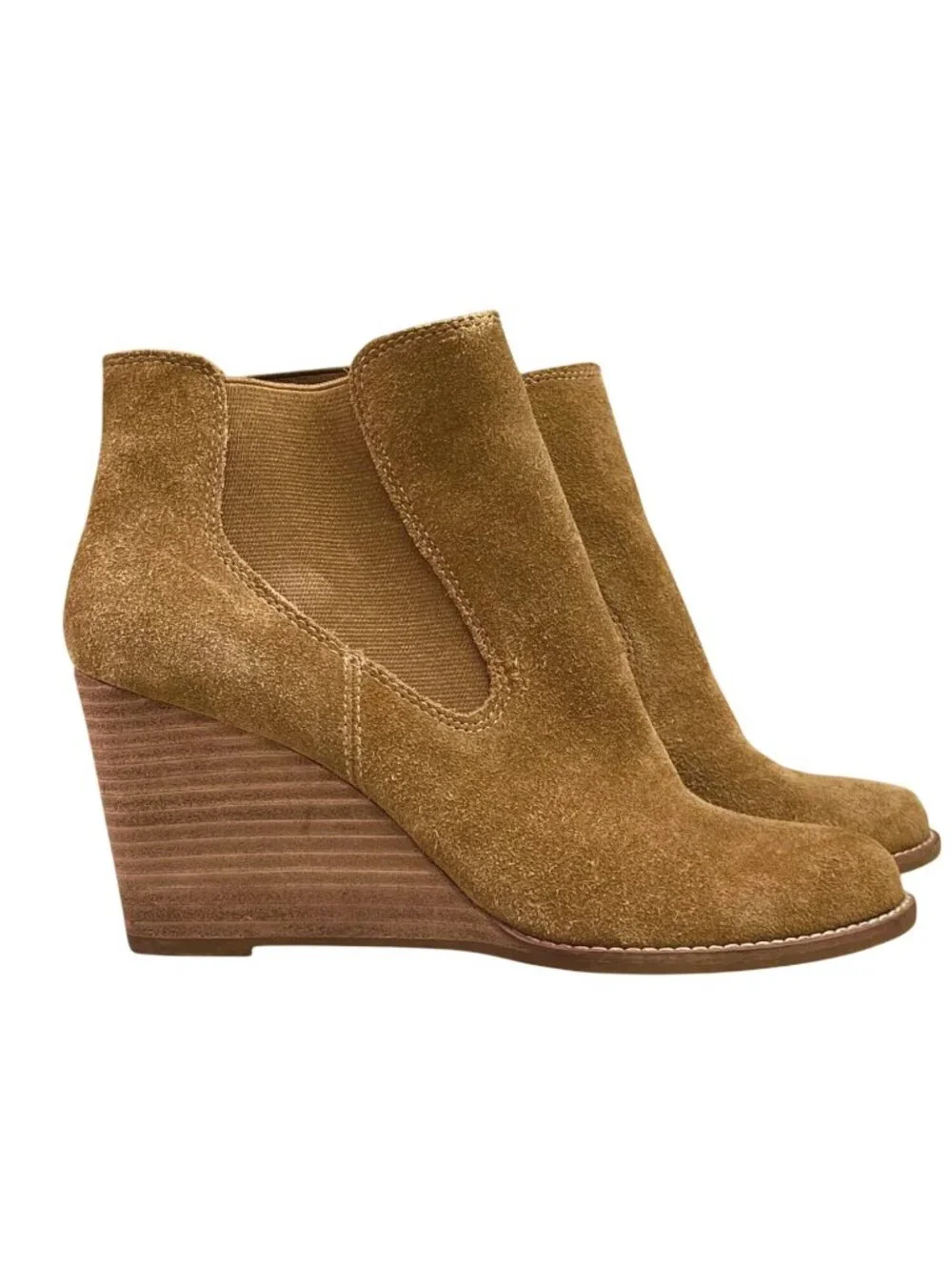 Lucky Brand Yamka Suede Chelsea Wedge Ankle Boots Tan Brown Size 9 NWOB